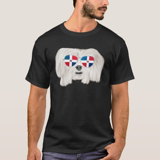T-shirt Dominican Republic Flag Maltese Dog Pocket (Devant)