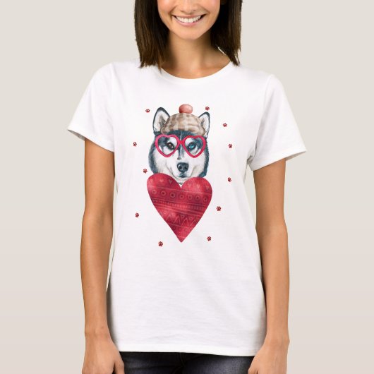 T-shirt Don de Saint Valentin Chien sibérien Husky (Devant)