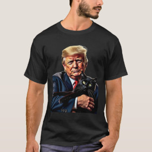 T-shirt Donald Trump Holding Cat Graphic Drôle Politique M