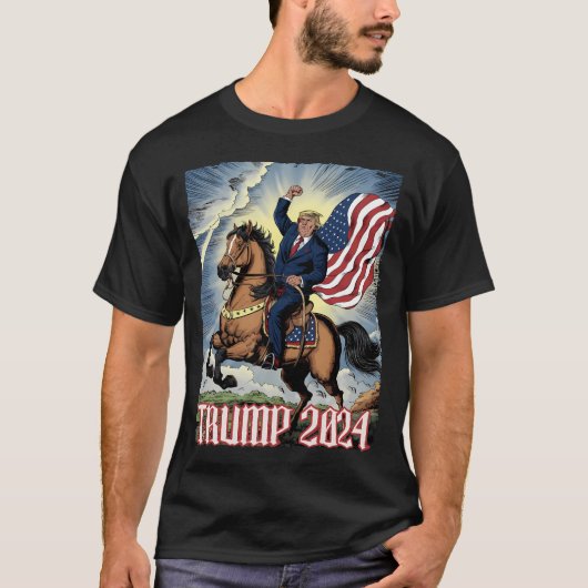 T-shirt Donald Trump Riding Cheval Pompage Poing Dans L'Ai (Devant)