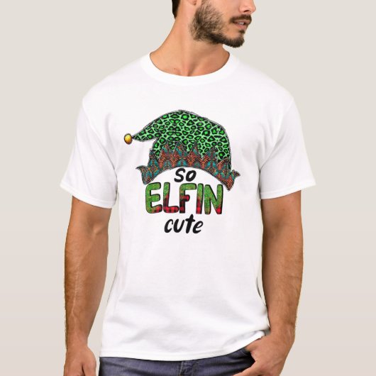 T-shirt Donc Elfin mignonne Joyeux Noël Elf Green Leopard  (Devant)