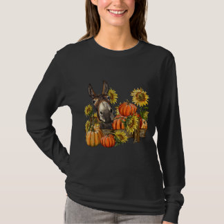 T-shirt Donkey Avec Fleurs De Soleil Et Citrouille Thanksg
