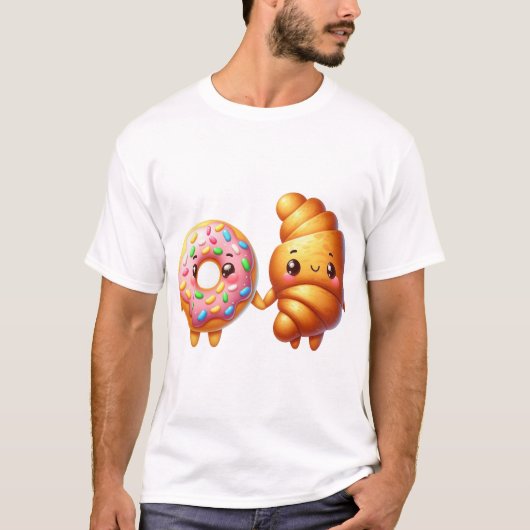 T-shirt Donut & Croissant | Sticker d'amitié Whimsical D (Devant)