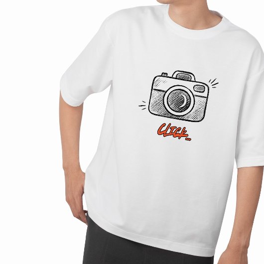T-shirt Doodle Camera Click Typography Minimal Tee