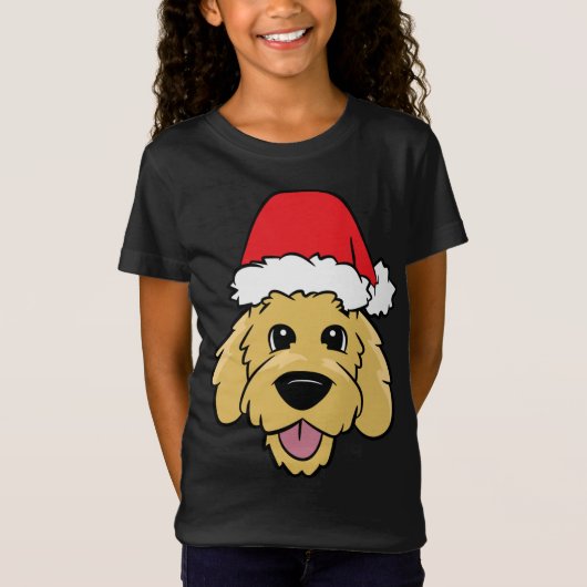 T-Shirt Doodle Chien Noël Goldendoodle avec chapeau de Pèr (Devant)