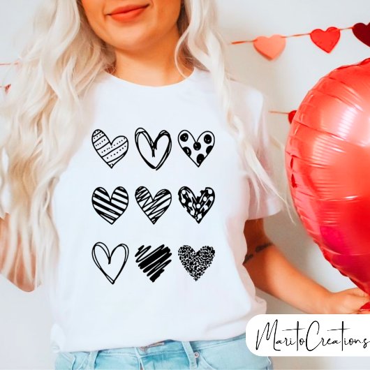 T-shirt Doodle heart Cute, Valentine's Day, Unisex,
