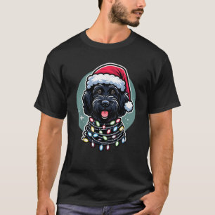 T-shirt Doodle noir Labradoodle Noël Arbre de Noël Lumière