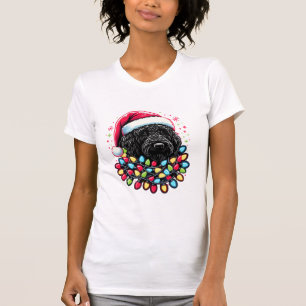 T-shirt Doodle noir Labradoodle Noël Arbre de Noël Lumière