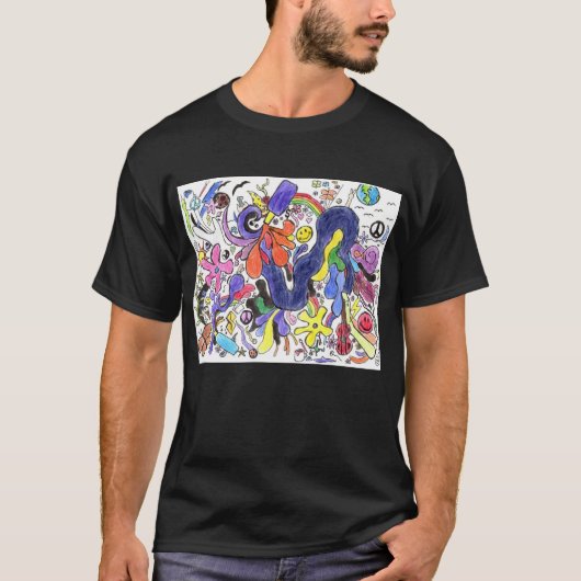 T-shirt Doodle Punk Rock #15 en couleur sur noir (Devant)