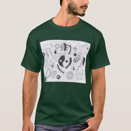 T-shirt Doodle Punk Rock #25 Yin et Yang Dark Green (Devant)