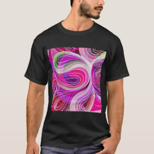 T-shirt Doodle rose et violet avec des lignes blanches