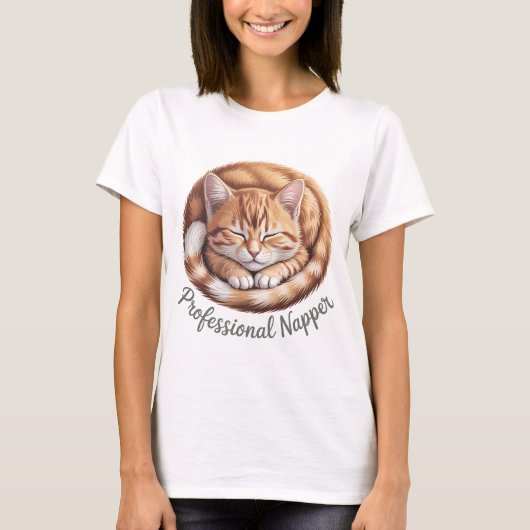 T-shirt Dormeuse Professionnelle Chat Orange Mignon Dorman (Devant)