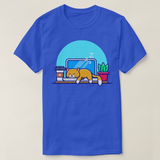 T-shirt Dormir sur le portable Cartoon (Design devant)