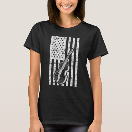 T-shirt Double Bass Instrument US Flag Double Bass (Devant)