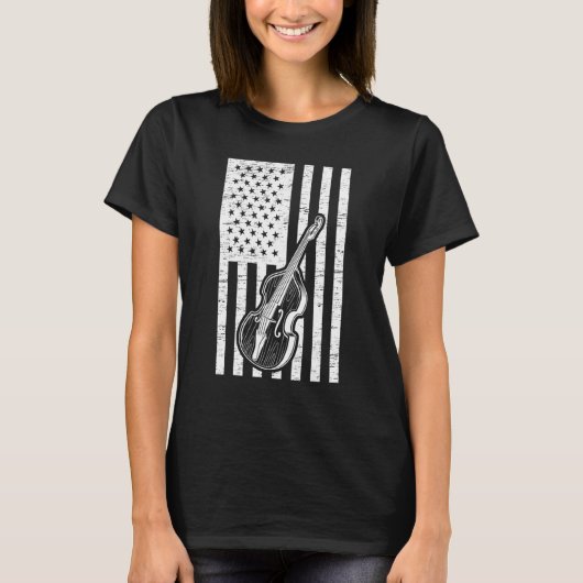 T-shirt Double Bassist US Flag Double Bass Instrument (Devant)