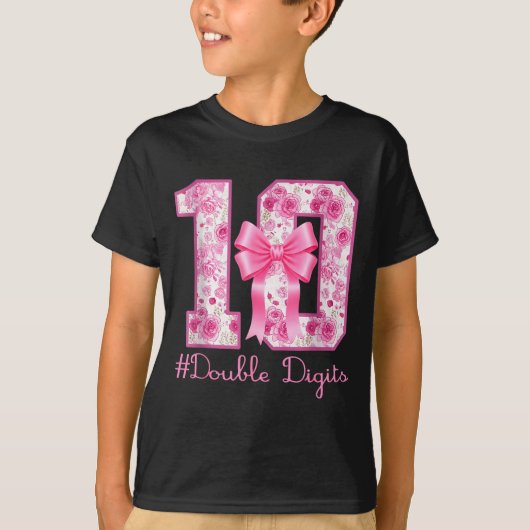 T-shirt Double Digits 10th Birthday Girl Nk Coquette Bow 1 (Devant)