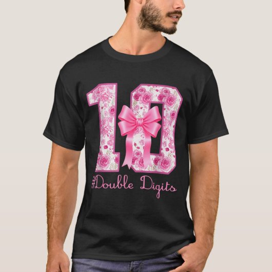 T-shirt Double Digits 10th Birthday Girl Nk Coquette Bow 1 (Devant)