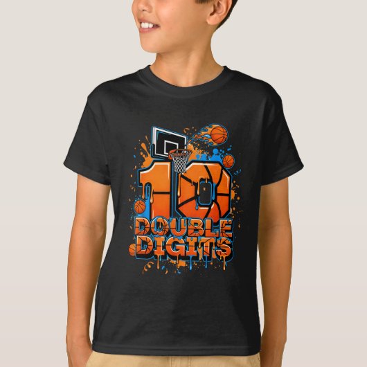 T-shirt Double Digits Birthday 10 Year Old Boy Basketball (Devant)