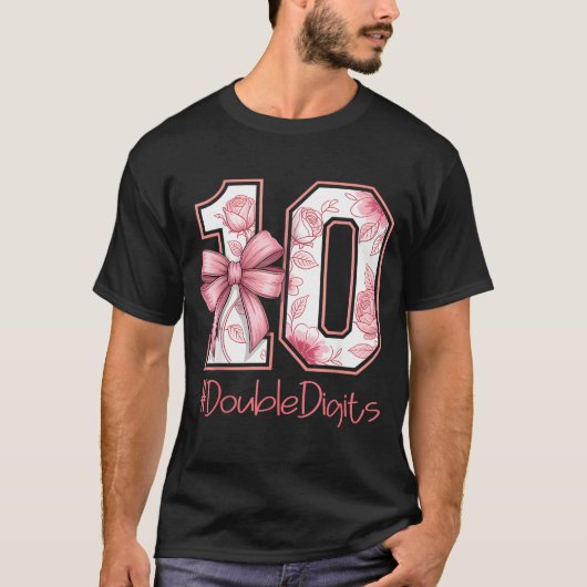 T-shirt Double Digits Birthday Girl 10th Nk Coquette Bow F (Devant)