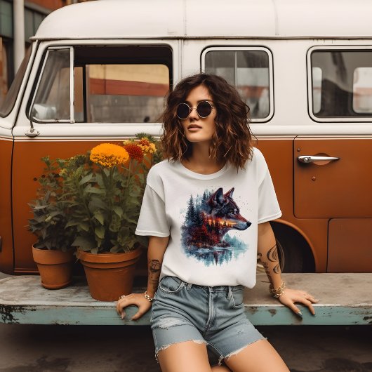 T-shirt Double exposition au loup