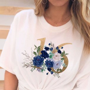 T-shirt Douce 16 Or Fleur Nombre 16 Rose Bleue