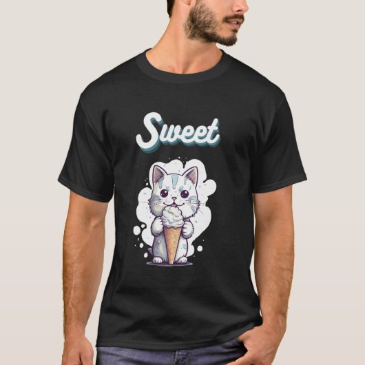 T-shirt Douce Kitty, Cône de Glace de Chat Mignon -vibe (Devant)