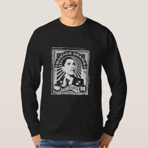 T-shirt Douille d'Obama de timbre longue (noir)