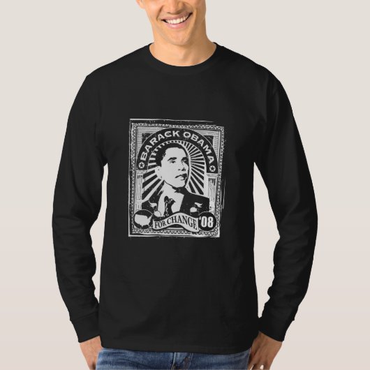 T-shirt Douille d'Obama de timbre longue (noir) (Devant)