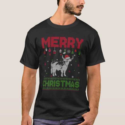 T-shirt Doux de Noël drôle Vache Highland (Devant)