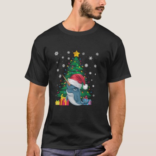 T-shirt Doux moche arbres de Noël lumières Narwhal Père No (Devant)