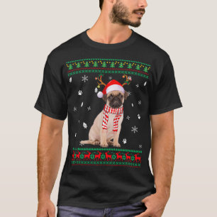 T-shirt Doux moche Carlin de Noël Chien Père Noël Reindeer