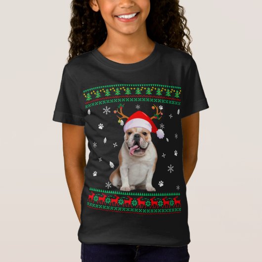 T-Shirt Doux moche Noël anglais Chien Chien Père Noël R (Devant)