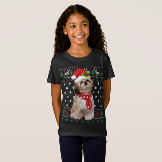 T-Shirt Doux moche Noël Chih Tzu Chien Chien Chien Chiot N (Devant entier)
