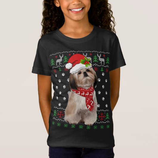 T-Shirt Doux moche Noël Chih Tzu Chien Chien Chien Chiot N (Devant)