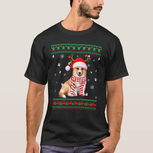 T-shirt Doux moche Noël Corgi Chien Père Noël Reindeer (Devant)
