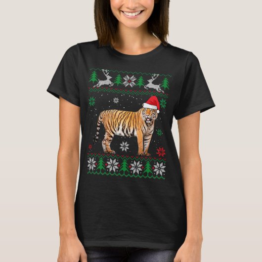 T-shirt Doux moche Noël Tiger Amant Santa Hat Anima (Devant)