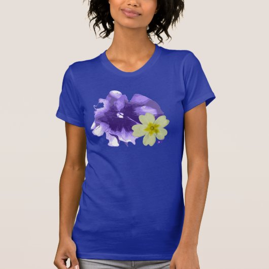 T-shirt doux violet et jaune Fleurs jersey fin (Devant)