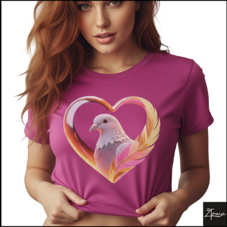 T-shirt Dove Heart Frame Neon Feather Graphic