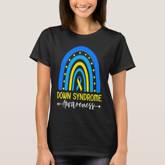 T-shirt Down Syndrome Awareness Ribbon Boho Rainbow Yellow (Devant)