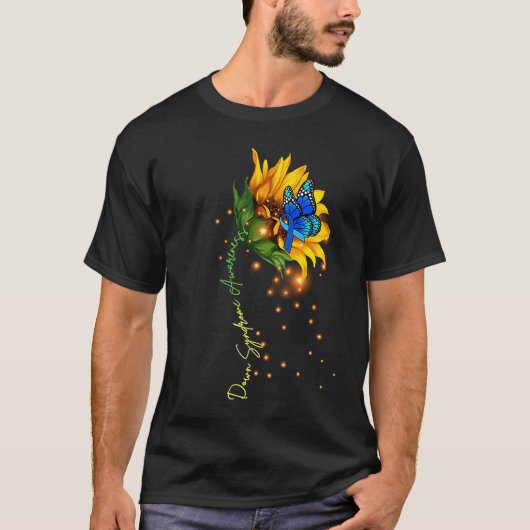 T-shirt Down Syndrome Sunflower Yellow Blue Ribbon (Devant)