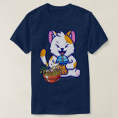 T-shirt Dr Funny Kawaii Cat Eating Ramen And Boba Milk Tea (Design devant)