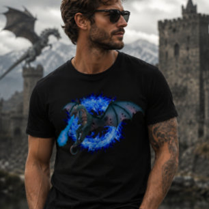 T-shirt Dragon à la flamme bleue respirant du feu
