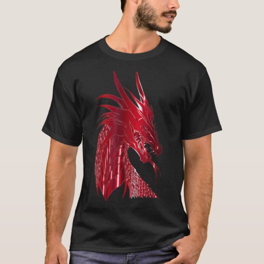 T-shirt Dragon à tête de tirage rouge chinois Imprimer Art (Devant)