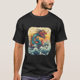 T-shirt Dragon asiatique Anime Japonais Mer Vagues