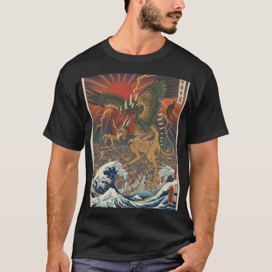 T-shirt Dragon au-dessus de la mer (Devant)
