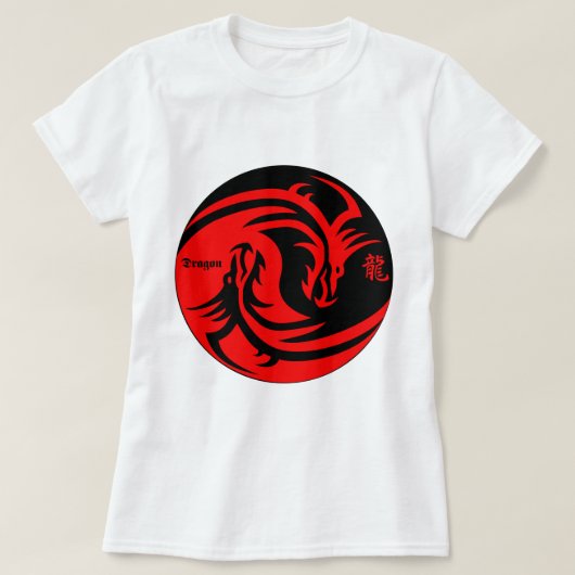 T-shirt dragon au yinyang noir et rouge (Design devant)