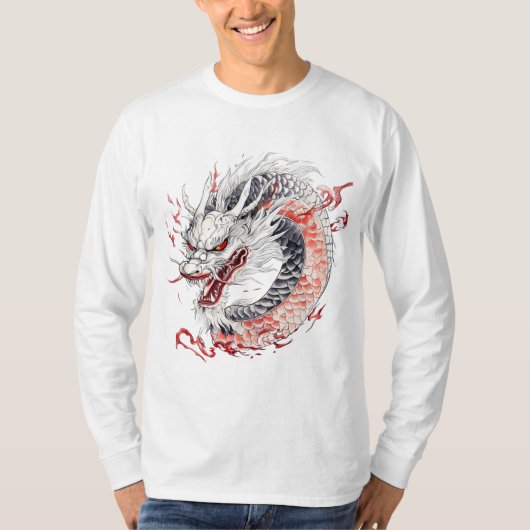 T-shirt Dragon aux écailles rouges et blanches (Devant)