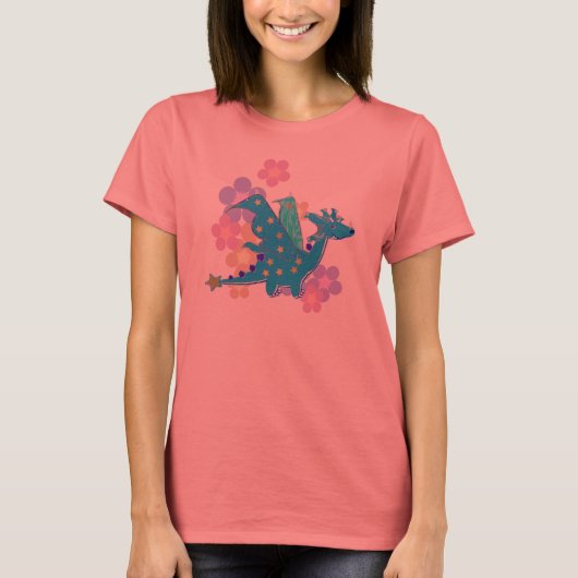 T-shirt Dragon bleu et fleurs (Devant)