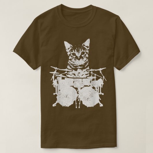 T-shirt Dragon Chat Funny Cute Kitten Rock & Roll Drumming (Design devant)