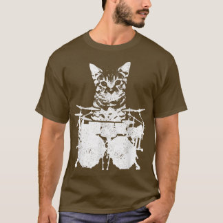 T-shirt Dragon Chat Funny Cute Kitten Rock & Roll Drumming